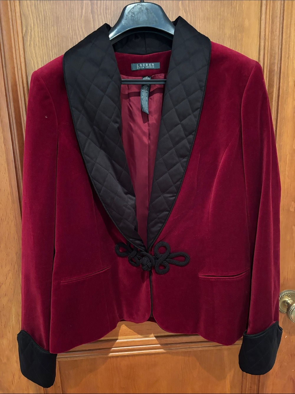 Lauren Ralph Lauren Burgundy Velvet Blazer with Black Quilted Trim